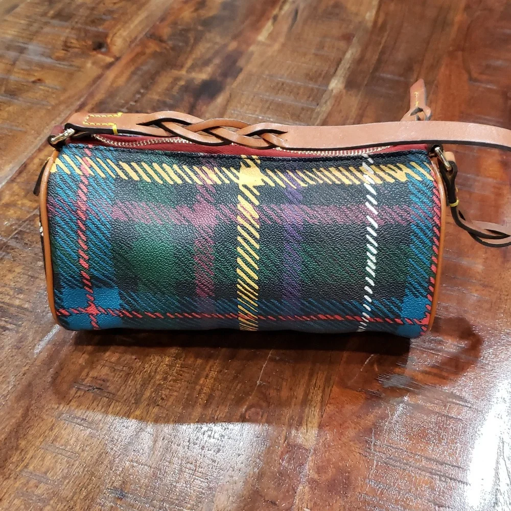 Dooney & Bourke Windsor Tartan Barrel Bag - Red, Green, Yellow - Picture 7 of 16
